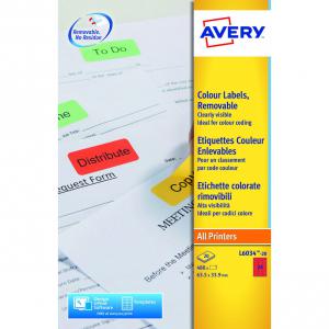 Avery Coloured Labels Removable Laser 24 per Sheet 63.5x33.9mm Red Ref