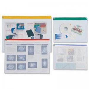 Zip Pouch Heavy-duty PVC Clear with Coloured Seal A4 Assorted Pack of