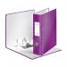 The photo shows a vibrant purple ACCO Brands Lever Arch File from the Leitz WOW collection. The file has a 80mm spine, indicating a high capacity for holding 600 sheets of A4 paper. The cover features the iconic Leitz branding, while the smooth lever arch mechanism ensures easy opening and closing without damaging the documents inside. The pack includes 10 of these stylish and functional files.