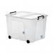 Strata Smart Box Clip-On Folding Lid Carry Handles 75 Litre Clear with Black Wheels Ref HW676CLR 4052101