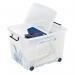 Strata Smart Box Clip-On Folding Lid Carry Handles 75 Litre Clear with Black Wheels Ref HW676CLR 4052101