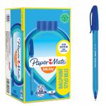 The image shows a pack of 50 Paper Mate InkJoy 100 Ballpoint Pens by Newell Brands. Each pen is medium-sized with a 1.0 tip and a 0.7mm blue line. The pens have a sleek and modern design with a comfortable grip for effortless writing. The deep blue color of the pens is vibrant and adds a pop of color to any workspace. The pack is neatly organized, making it easy to grab a pen whenever needed. These ballpoint pens are perfect for everyday writing tasks and are a must-have for any office or school setting.