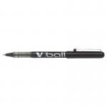 The photo shows a pack of Pilot V-Ball VB5 Rollerball Pens, each with a fine 0.5mm tip and a 0.3mm line size. The pens are in classic black color and come in a pack of 12. The pens have a sleek, modern design with a comfortable grip for effortless writing. The Pilot logo is prominently displayed on the pens clip.