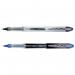 The image shows a pack of 12 Uni-ball UB200 Vision Elite rollerball pens from the Mitsubishi Pencil Company. The pens have a blue color and a 0.8mm tip. They feature a sleek design and are neatly packed in a box. Each pen has the companys logo and name imprinted on it. The pens have a smooth and fine writing style, perfect for everyday use.