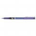 The image shows a pack of 12 Pilot Hi-Tecpoint Rollerball Pens in a vibrant violet color. Each pen has a 0.5mm tip and produces a precise 0.3mm line. The pens use liquid ink and have a sleek, modern design. The Pilot logo is prominently displayed on each pen.