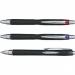 The picture shows a pack of 12 Mitsubishi Pencil Company Rollerball Pens, specifically the Uni-ball Jetstream RT model. The retractable pens have a 1.0mm tip and produce a 0.45mm line in black ink.