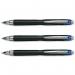 The picture shows a pack of 12 Mitsubishi Pencil Company Rollerball Pens. Each pen is a Uni-ball Jetstream RT Rollerball Pen, with a retractable 1.0mm tip and a 0.45mm line width. The pens are all in a vibrant blue color, ready to bring a pop of color to your writing. These pens are perfect for any writing task, whether it be note-taking in class or writing down important ideas in the office. The pens have a sleek design and are made with high-quality materials for a comfortable and smooth writing experience.