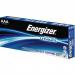 The photograph shows a pack of 10 Energizer AAA batteries, specifically the Ultimate Battery Lithium L92 model. The batteries have a sleek, cylindrical shape and a shiny silver exterior. Each battery is marked with the Energizer logo and the AAA designation.
