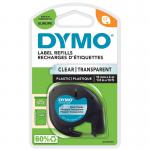 Dymo LetraTag Tape Plastic 12mmx4m Black on Clear Ref S0721530 4059152