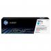 The photo shows a set of HP Ink Cartridges, specifically the 201A LaserJet Toner Cartridges in cyan. The page life is stated to be 1330 pages. These cartridges have a sleek design with HP branding and product information.