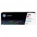 The photo captures a vibrant magenta HP 410X laser toner cartridge with a high yield page life of 5000pp. The sleek design of the cartridge proudly displays the HP logo, while the label reads HP Ink Cartridges in bold letters. The cartridge is ready to be inserted into a printer for high-quality printing results.