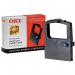 In the photo, there are several Oki Systems ink cartridges and a ribbon fabric in black. The cartridges are labeled with the Oki logo and contain black ink. The ribbon fabric is made of nylon and appears to be durable and high-quality.