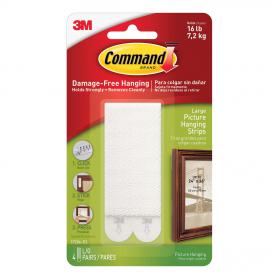 3M Command Picture Hanging Strips Adhesive Large White Ref 17206 Pack of 4 4075386