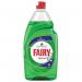 This image of Procter & Gambles washing up liquid shows a recognizable green bottle with the label Fairy Liquid. The bottle holds 900ml of original, traditional washing-up liquid and is identified with the products name and brand. The packaging is clean and simple, featuring a clear depiction of the liquid inside the bottle. Procter & Gambles logo is also prominently displayed, assuring consumers of the products reliability and quality. The overall design is straightforward, making it easy to spot on store shelves.
