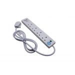 SMJ Extension Lead 2-metre 4 Sockets 2 USB Charging Points Power Surge Indicator W170xD50xH405mm White 4085762