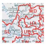 Map Marketing Postcode Areas Map Unframed 12.5 Miles to 1 inch Scale W830xH1200mm Ref BIPA 4087585
