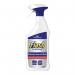The picture shows a 750ml spray bottle of Procter & Gamble Bleach Flash Professional Spray Clean & Bleach. The label displays the brand name, product name, and a professional cleaning illustration. The bottle is white with a blue cap and a trigger to dispense the liquid bleach.
