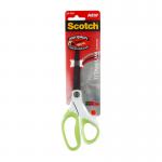 The photograph captures a pair of 3M Scotch Titanium scissors with an overall length of 200mm. The handles are designed for both left and right-handed individuals, offering ambidextrous use. The bright green color adds a touch of vibrancy to the scissors, making them easily identifiable. The comfort handles provide a secure and comfortable grip, allowing for precise and effortless cutting.