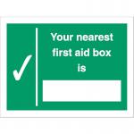 Stewart Superior Your Nearest First Aid Box Is Sign W200xH150mm Self Adhesive Vinyl Ref SP075SAV 4107125