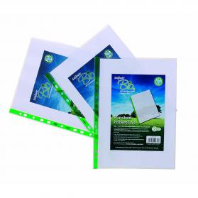 25 x eco-eco A4 100% Recycled Smooth Glass Clear Punched Plastic Pockets 