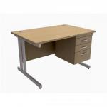 Trexus Contract Plus (120 x 80cm) Rectangular Desk 1 Pedestal 3 Drawers (Oak) with Silver Frame 417105