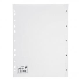5 Star Office Index 1-5 Polypropylene Multipunched Reinforced Holes 120 Micron A4 White 423628