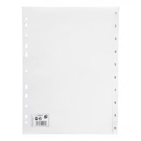 5 Star Office Index 1-10 Polypropylene Multipunched Reinforced Holes 120 Micron A4 White 423644