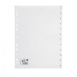 Cheap Stationery Supply of 5 Star Office Index 1-12 Polypropylene Multipunched Reinforced Holes 120 Micron A4 White 423652 Office Statationery