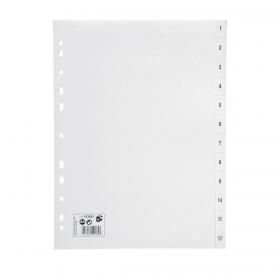 5 Star Office Index 1-12 Polypropylene Multipunched Reinforced Holes 120 Micron A4 White 423652