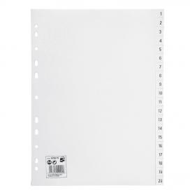 5 Star Office Index 1-20 Polypropylene Multipunched Reinforced Holes 120 Micron A4 White 423679