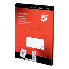 5 Star Office Multipurpose Labels Laser Copier Inkjet 18 per Sheet 63.5x46.6mm White 1800 Labels 423849