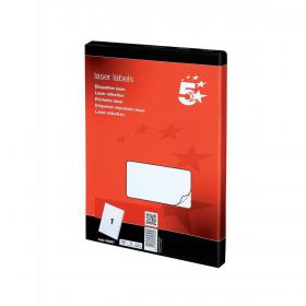 5 Star Office Multipurpose Labels Laser Copier and Inkjet 1 per Sheet 199.6x289.1mm White 100 Labels 423857