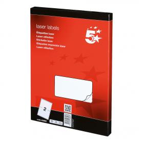 5 Star Office Multipurpose Labels Laser Copier and Inkjet 2 per Sheet 199.6x143.5mm White 200 Labels