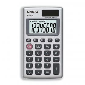 Casio Handheld Calculator 8 Digit 3 Key Memory Solar and Battery Power 57x7x102mm Silver Ref HS8V-S-U-H 427301