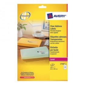Avery Addressing Labels Laser 21 per Sheet 63.5x38.1mm Clear Ref L7560-25 525 Labels 435900