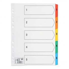 5 Star Office Index 1-5 Multipunched Mylar-reinforced Multicolour-Tabs 150gsm A4 White 464289