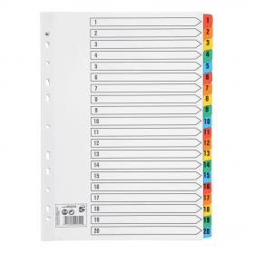 5 Star Office Index 1-20 Multipunched Mylar-reinforced Multicolour-Tabs 150gsm A4 White 464319