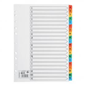 5 Star Office Index A-Z 20-Part Multipunched Mylar-reinforced Multicolour-Tabs 150gsm A4 White