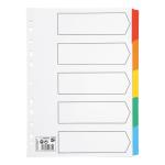 5 Star Office Subject Dividers 5-Part Multipunched Mylar-reinforced Multicolour-Tabs 160gsm A4 White 464343