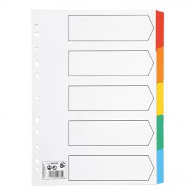 5 Star Office Subject Dividers 5-Part Multipunched Mylar-reinforced Multicolour-Tabs 150gsm A4 White 464343