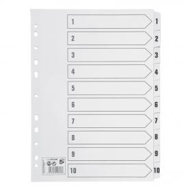 5 Star Office Index 1-10 Multipunched Mylar-reinforced Strip Tabs 150gsm A4 White 464408