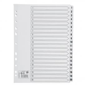 5 Star Office Index 1-20 Multipunched Mylar-reinforced Strip Tabs 150gsm A4 White 464424