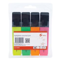 Cheap Stationery Supply of 5 Star Office Highlighter Chisel Tip 1-5mm Line Wallet Assorted Pack of 4 500836 Office Statationery