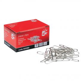5 Star Office Paperclips Metal Large Length 33mm Lipped Plain Pack of 10x100 503360