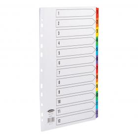 Concord Commercial Index 1-12 Multipunched Mylar-reinforced Multicolour-Tabs 160gsm A4 White Ref 69001 507702