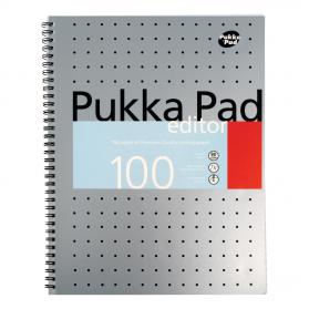 Pukka Pad Metallic Edtr Nbk Wbnd 80gsm Ruled Margin Perf Punch 4 Hole 100pp A4+ Silver Ref EM003 Pack of 3 507834