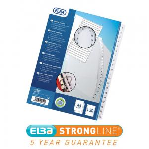 Elba Index 1-20 Multipunched Mylar-reinforced Tabs 170gsm A4 White Ref