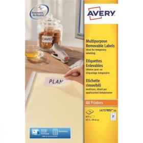 Avery Mini Multipurpose Labels Removable Laser 27 per Sheet 63.5x29.6mm White RefL4737REV-25 675 Labels 534438