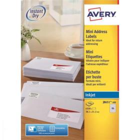 Avery Mini Address Labels Inkjet 65 per Sheet 38.1x21.2mm White Ref J8651-100 6500 Labels 572173