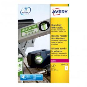 Avery Heavy Duty Labels Laser 1 per Sheet 210x297mm White Ref L4775-20 20 Labels 57219X